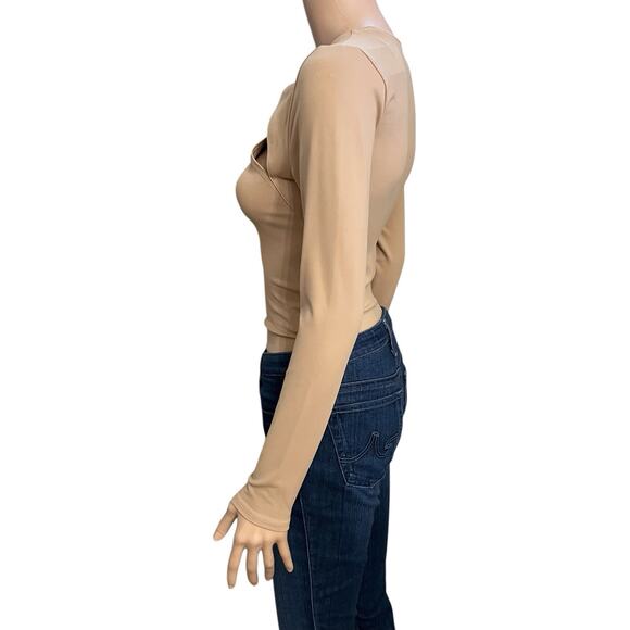 Abercrombie And Fitch Soft A&F Collection Cutout Bodysuit Small Tan Long Sleeve - Picture 3 of 9